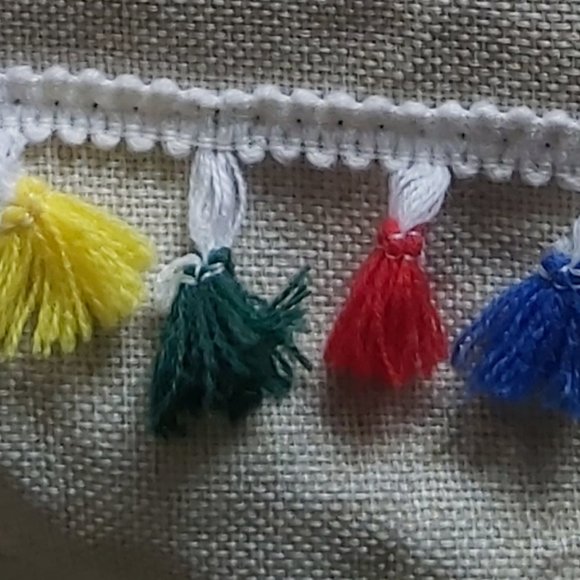 NWOT large Canvas Tote Beach bag colorful tassels - Picture 5 of 14